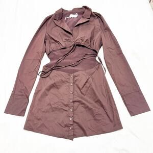 Tiger Mist Brown Ab Cutout Long Sleeve Collared Dress Sie M NWT